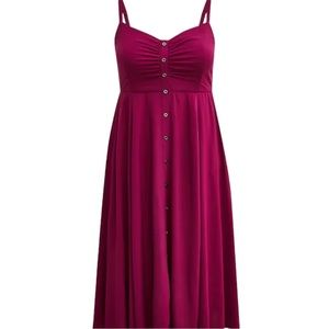 Torrid MIDI CHALLIS BUTTON-FRONT DRESS Plus Size 2 2x Pink Fuchsia Pockets